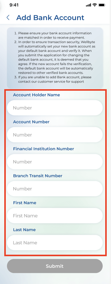 Enter your bank account details