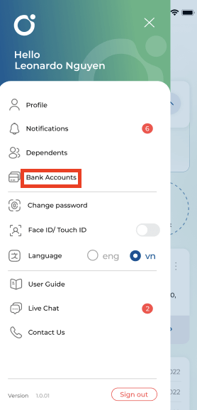 Select "Bank Accounts" from the menu options